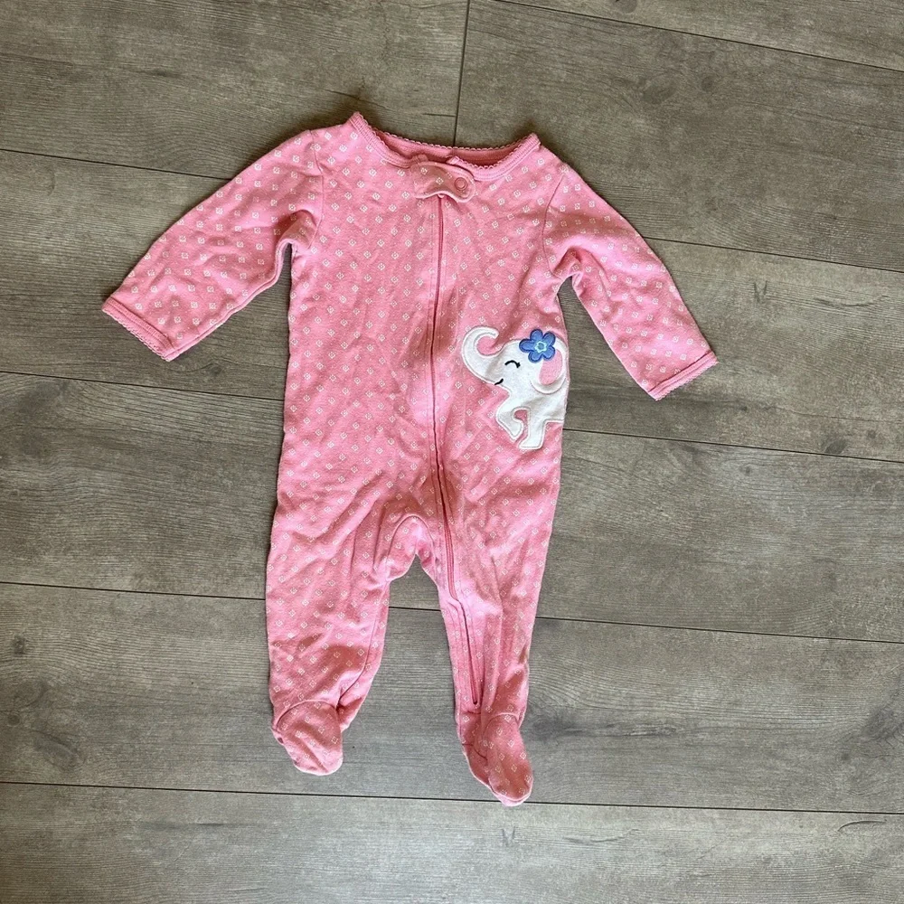 Carter's Pink Elephant Zip Up Footie Pajamas 6 Months Baby Girl